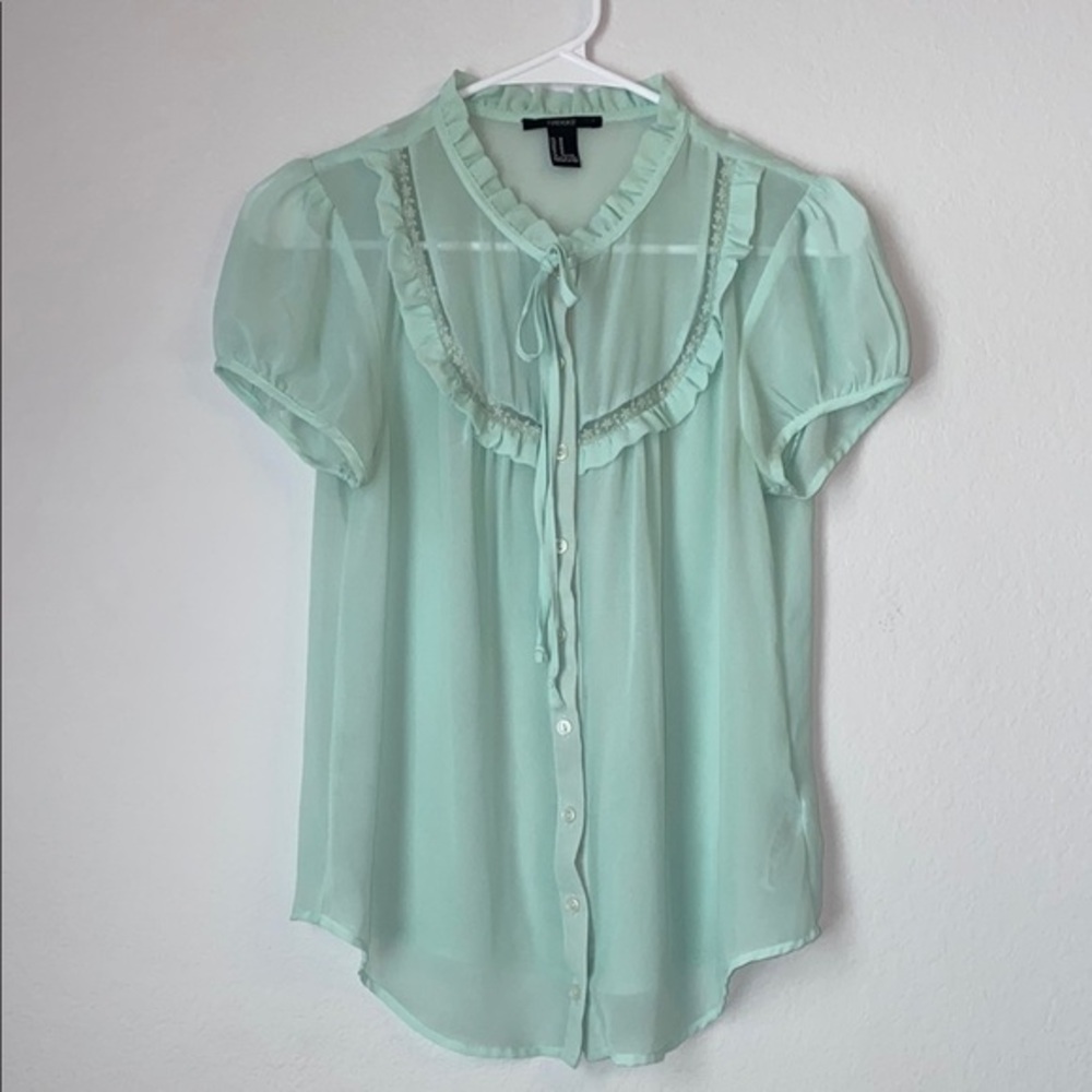 Forever 21 Light Green Ruffle Blouse